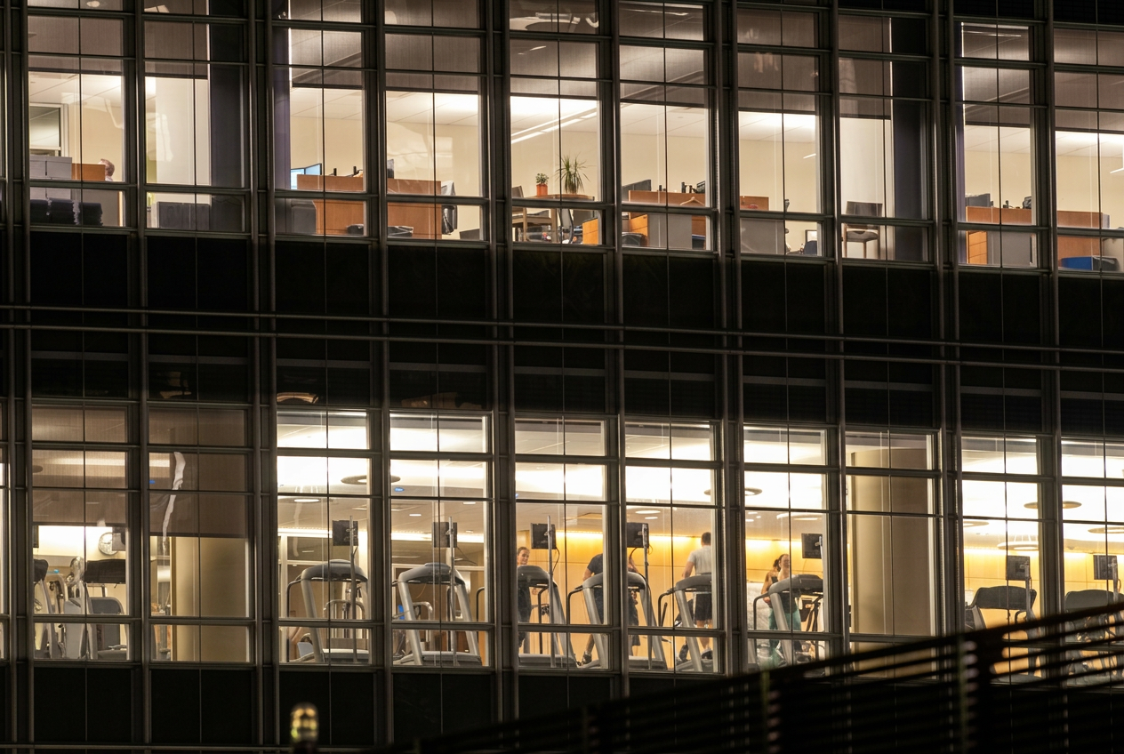 Modern office building at night